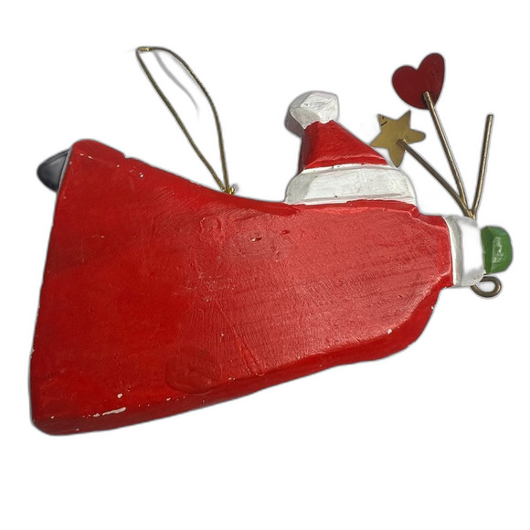 VINTAGE Wooden Carved Brown Santa Claus Ornament 6" Handpainted Xmas Folk Art - Picture 4 of 8